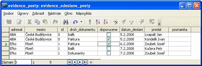 Obr. 4.5.1 - Obrázek databázového objektu dotazu evidence_odeslane_posty 4.5.2 Dotaz evidence_dorucene_posty Tento dotaz bude mít stejnou funkci, jako dotaz předchozí.