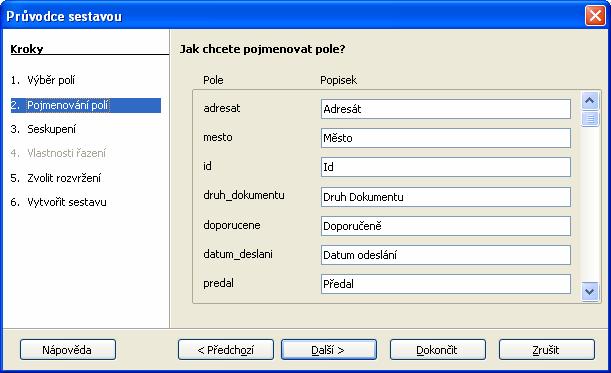 4.6.1 Sestava evidence_odeslane_posty Sestava evidence_odeslane_posty bude sloužit k zobrazení záznamů adresátů a pošty, která k nim byla odeslána.