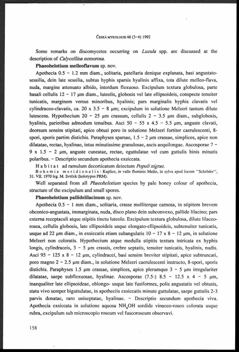 Č e s k á m y k o lo g ie 46 (3-4) 1992 Some remarks on discomycetes occurring on Luzula spp. are discussed at the description o f Calycellina nemorosa. Phaeohelotium melleoflavum sp. nov.