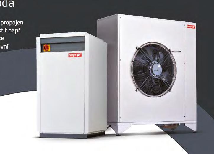 HOTJET S split systém - vzduch/voda Zdrojem energie je vzduch Díky koncepci, kdy kompresor je uvnitř domu a je propojen s venkovní jednotkou chladivem, je možné ji umístit např.