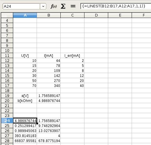 POZOR: SLOPE(), INTERCEP(), LINEST() neberou v úvahu chyby změřených bodů. Fitování v Excelu (OpenOffice,.