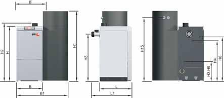 Technické údaje Rozměry - P4 Pellet P4 8 P4 15 P4 20 P4 25 P4 32 P4 38 P4 48 P4 60 L Délka kotle 1) [mm] 740 740 740 740 820 820 820 820 L1 Celková délka vč.