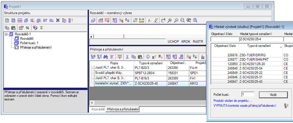 Schéma zapojení specifikace materiálu Hledání přístrojů v databázi Volba