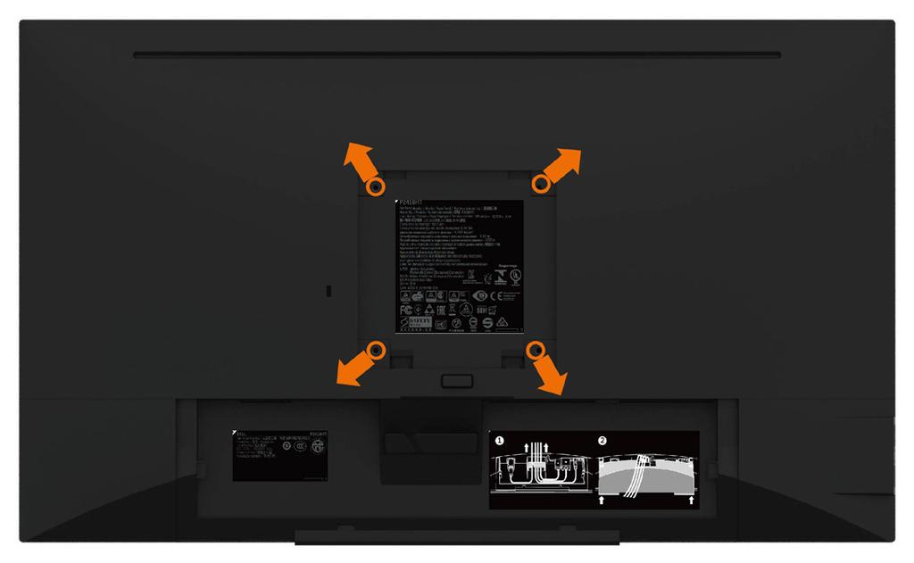 Upevnění na stěnu (volitelné) POZNÁMKA: Připevněte monitor k nástěnnému držáku šrouby M4 x 10 mm. Viz pokyny dodané s VESA sadou pro montáž na stěnu.