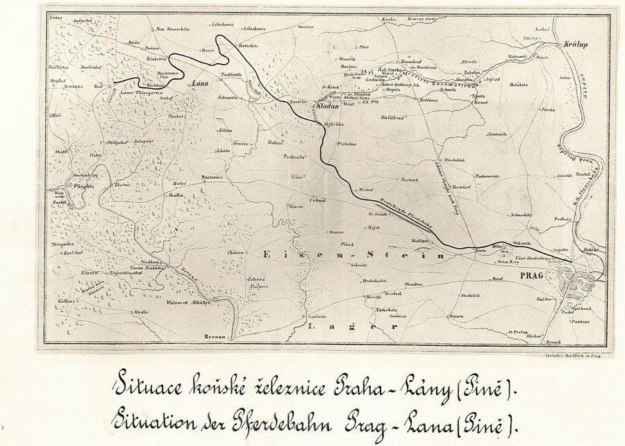 Obrázek 1: trasa koněspřežné dráhy na historická mapě 1 1.1.2 Buštěhradská dráha Roku 1853 založil tehdejší majitel koněspřežné dráhy K. E. Fürsternberk s železničními staviteli V.