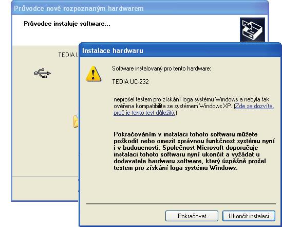 Windows umožňují konfigurovat právo k instalaci takového ovladače do řežimů instalovat bez upozornění, upozornit a umožnit instalaci nebo upozornit a instalaci přerušit.