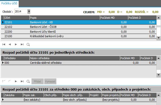 možné, jelikož předchozí období nelze doplnit zpětně) a počátky účtů zadáme ručně přímo v agendě Počátky.