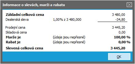 Otázka 1 : Zkontrolujeme si, jak funguje slevový systém, konkrétně naše dealerská sleva.