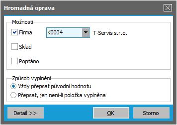 Adresář firem), která se doplní do dialogu pro hromadnou opravu: T I P Po označených záznamech se lze kurzorem pohybovat stiskem