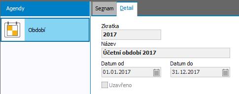 Založení účetního období 2017 od 1.1.2017 do 31.12.2017, aby bylo možné vytvořit časové rozlišení nákladů, které se týkají účetního roku 2017.