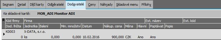 Příklad subzáložky Importované doklady. ABRA vzhled modrý. Seznam dokladů, které byly importovány do příjemky.