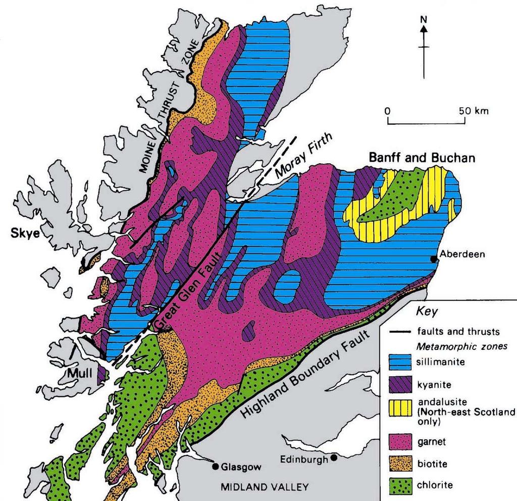 Metamorfní zóny, Termín metamorfní zóna byl zaveden Barrowem (1893) v metapelitech oblasti Dalradian ve Skotsku.