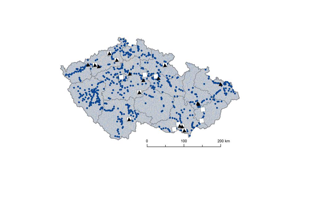 Obr. 2. Lokality s nejvyšším počtem zjištěných druhů a jedinců vodních ptáků na území ČR v lednu 2014.