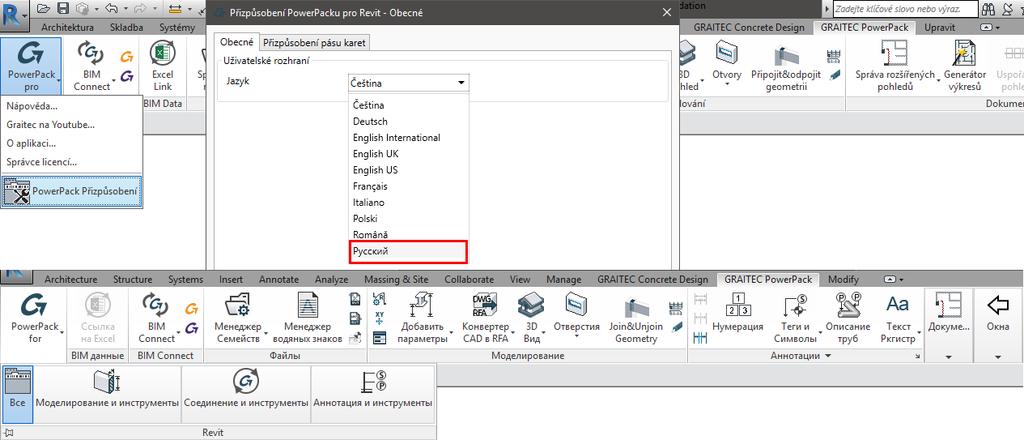 10: Nový jazyk rozhraní: Ruština PowerPack pro Revit je nyní k dispozici také v