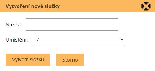 Vytvoření složky Klikněte na ikonu Vytvořit a zvolte položku Složka Zadejte název nové složky a případně její