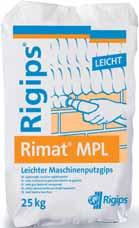 INTERIÉROVÉ SÁDROVÉ OMÍTKY A STĚRKY 7 Rimat 100 DLP Rimat MPL Popis výrobku Rimat 100 DLP je tenkovrstvá sádrová omítka s hlazeným povrchem pro ruční i strojní zpracování.