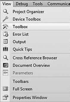 Příklady aplikací 5. V rozbalovacím menu View zvolte položku Toolbox.