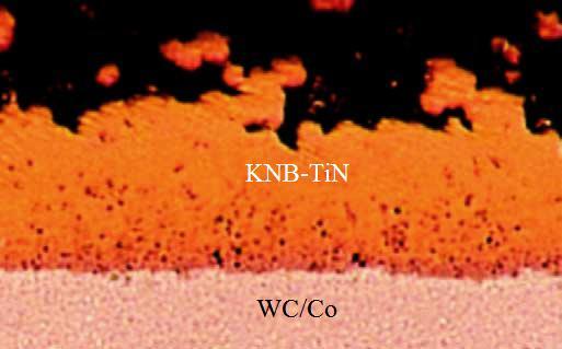 KNB. Výsledkem je kompozitní povlak složený z matrice KNB s doplněným nitridem titanu pokrývajícím celý povrch.