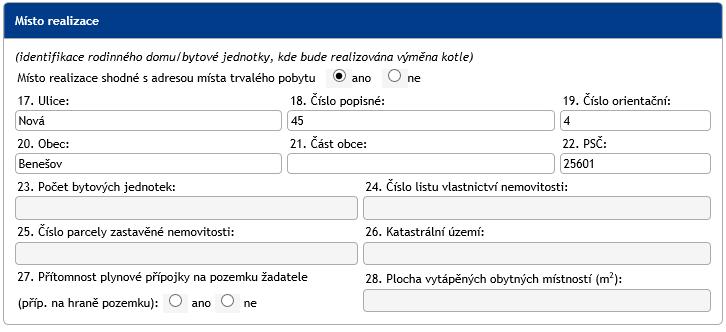 trvalého pobytu, stačí zaškrtnout ano a hodnoty se automaticky propíšou z adresy trvalého pobytu (viz obr. níže). Obr.