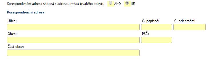 Vyplnění elektronické žádosti Po otevření formuláře žádosti vyplňte všechny položky, které jsou podbarveny žlutě nebo červeně.