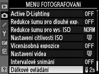 Samospoušť a dálkové ovládání Samospoušť a volitelné dálkové ovládání ML-L3 (0 281) mohou být použity pro autoportréty nebo pro omezení rozmazání způsobeného chvěním fotoaparátu.