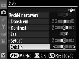 Úprava parametrů předvoleb Picture Control Existující předvolbu nebo uživatelskou předvolbu Picture Control (0 136) lze modifikovat tak, aby odpovídaly fotografované scéně nebo tvůrčím záměrům