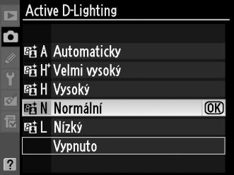 Vyberte položku Active D-Lighting vmenu fotografování a stiskněte tlačítko 2.