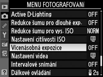 Vícenásobná expozice (Pouze režimy P, S, A a M) Pro záznam série dvou nebo tří expozic do jednoho snímku postupujte podle dále uvedených kroků.