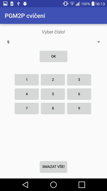 aplikace po výběru čísla a stisknutí tlačítka OK.