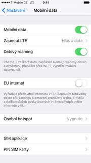 Zap./Vyp. internetu v ČR Vyberete možnost Mobilní data. Internet zapnete/vypnete stisknutím vypínače na konci řádku Mobilní data. Zap./Vyp. internetu v zahraničí Vyberete možnost Mobilní data.