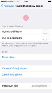 Touch ID Vyberete možnost Touch ID a