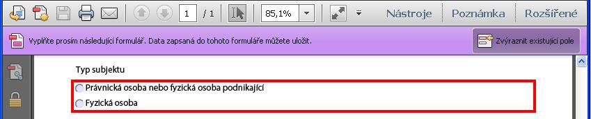 Přepínací tlačítka Pomocí přepínacího tlačítka uživatel vybere pouze jednu z nabízených možností např.