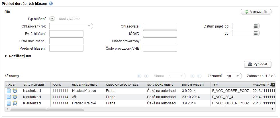 POZOR! V případě zaslání listinné autorizace po lhůtě 5ti dnů od odeslání on-line se posouvá datum podání hlášení na datum autorizace odeslání potvrzení (datum na razítku podací pošty).