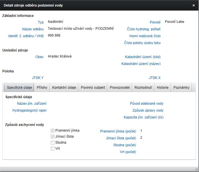Detail zdroje odběru podzemní vody.
