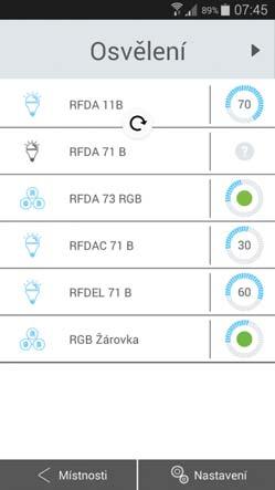 Ovládání Hlavní zobrazení v aplikacích ihc jsou takzvané Dlaždice. Jedná se o obecný přehled místností v inteligentní elektroinstalaci inels Home Control.