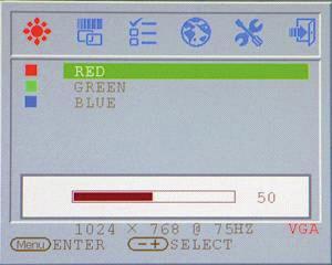 RGB adjust: Adjust R.G. B color of the display.