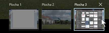 Na pracovní ploše se zobrazí náhledy spuštěných programů a kromě toho se po pravé straně zobrazí tlačítko Nová plocha viz obrázek 1.11. Když je stisknete, je nová plocha na světě, ale zatím prázdná.