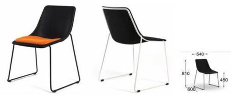 13 Konferenční židle KOLA STACK ZA, 4 provedení - sedák a opěrák tvarovaný výlisek- černý nebo antracitově šedý filc, včetně sedákového polštáře, bez područek, průběžný kovový rám, provedení prášková