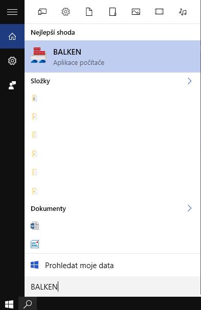 Další možností rychlého startu a vyhledání požadované aplikace je využití symbolu zvětšovacího skla (Najít) na hlavním panelu Windows a zadáním názvu