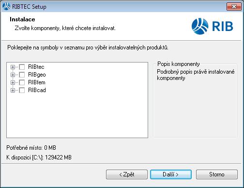 Vlastní instalace vybraných produktů RIBTEC strana 8 Instalace síťového klienta V nabídnutém seznamu instalovatelných produktů RIBTEC vyberte produkty k instalaci zatržením políčka vlevo od názvu