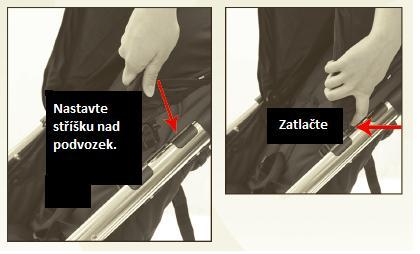 NASAZENÍ POTAHU Umístěte spodní část potahu okolo opěrky nohou. Druky na stranách potahu připevněte k opěrce zad sedadla. Pokud chcete potah sundat, uvolněte druky a potah sundejte.