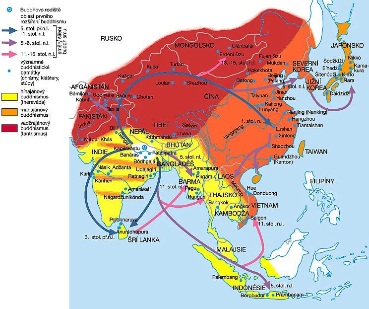 obrázek 2 Mapa šíření buddhismu z Indie127 obrázek 3 Buddhistický