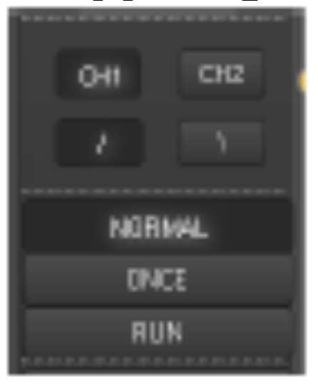 Výběrem různých nastavení time/div je možné zoomovat na zastavený tvar vlny na obrazovce. Trigger options (volby spuštění) TRIGGER Channel: vybere zdroj spouštěcího signálu (CH1, CH2 nebo EXT).
