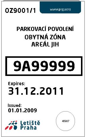 PARKOVACÍ POVOLENÍ OBYTNÁ ZÓNA OZ2009 Letiště Praha,