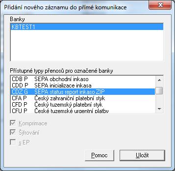 3.11.2 Stahování typu komunikace CDZ - postup pro zajištění na stanici uživatele Bankou zamítnuté platby SEPA inkaso jsou klientovi dostupné prostřednictvím přenosu CDZ, který musí být na klientské