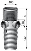 Výšku šachty je možné přizpůsobit podle potřeby různě dlouhým prodloužením DN 400 a zakončit poklopem A 15, nebo poklopem s teleskopickým nástavcem pro zatížení D 400 Jeden vtok je otevřen a další