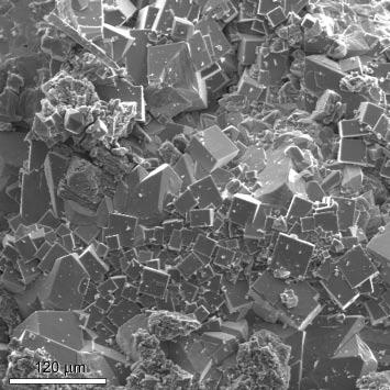 Skorodit je nejhojněji zastoupeným sekundárním Fe-As minerálem, který po trhlinách až 50 µm mocných zatlačuje podrcené arsenopyritové krystalky a lokálně vzniká i v centrálních partiích větších