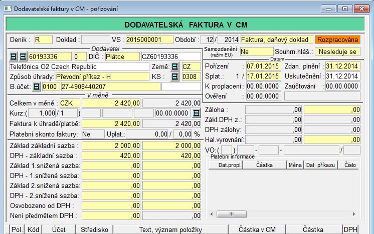 sazby DPH je obsažena ve zpracovávajícím programovém kódu.