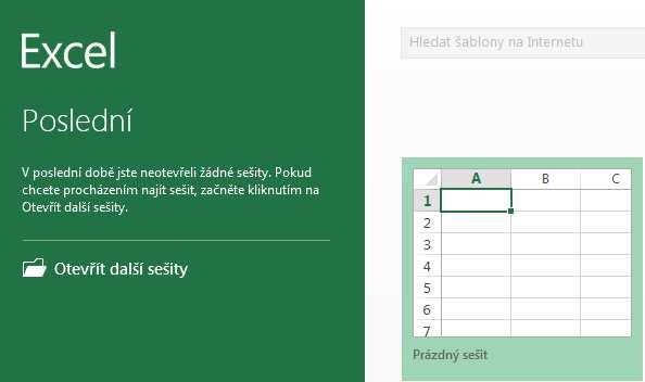 Obr. 3 Po výběru z nabídky úvodní obrazovky se zobrací pracovní plocha programu, která je shodná s verzemi Excel 2007 a 2010.