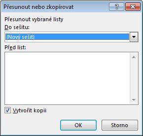 Obr. 50 4. Nejprve v dolní části dialogového okna zaškrtněte políčko Vytvořit kopii. 5. V poli Do sešitu vyberte cílový sešit nebo nový sešit. 6.